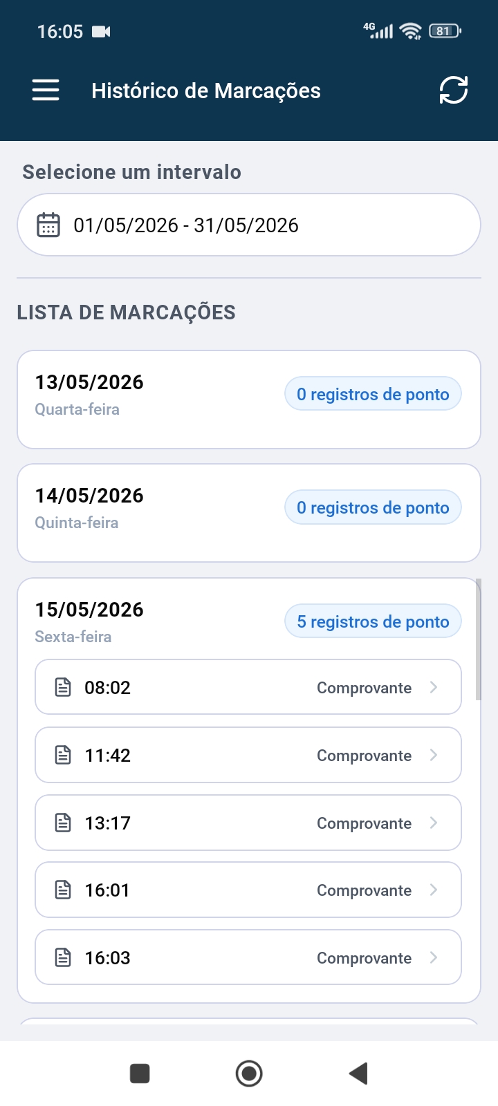 Histórico de Marcações Auvix